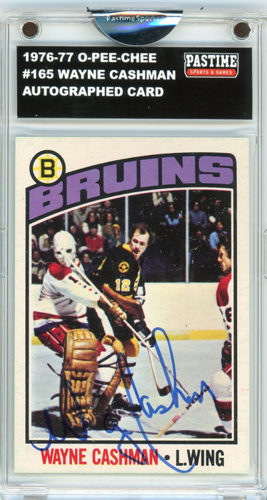 Wayne Cashman #165 1976/77 O-Pee-Chee Hockey Autographed Card Encased in Magpro - Pastime Sports & Games