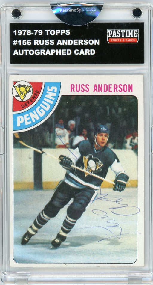 #156 Russ Anderson 1978/79 Topps Hockey Autographed Card Encased in Magpro - Pastime Sports & Games