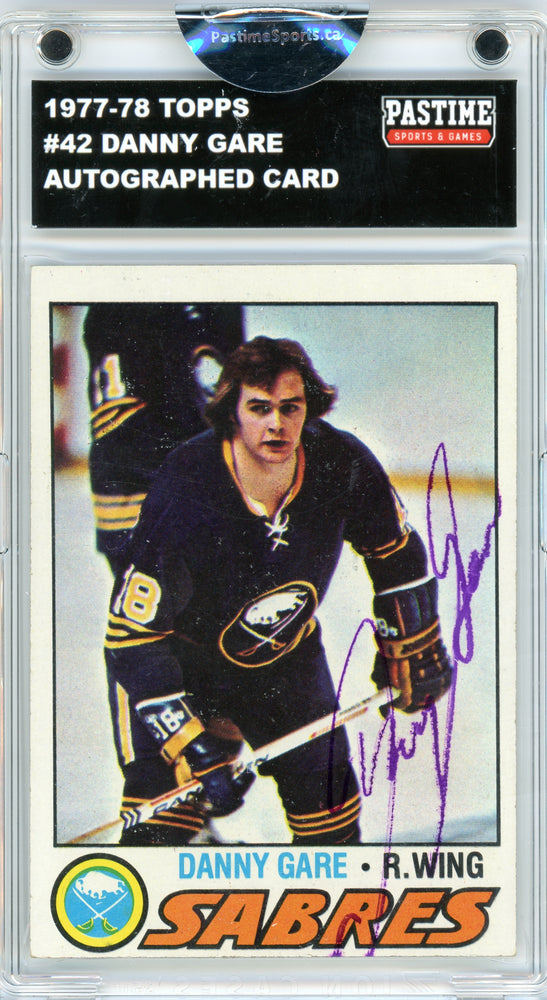 #42 Danny Gare 1977/78 Topps Hockey Autographed Card Encased in Magpro - Pastime Sports & Games