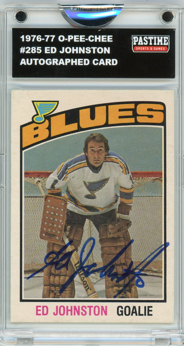 Ed Johnston #285 1976/77 O-Pee-Chee Hockey Autographed Card Encased in Magpro - Pastime Sports & Games