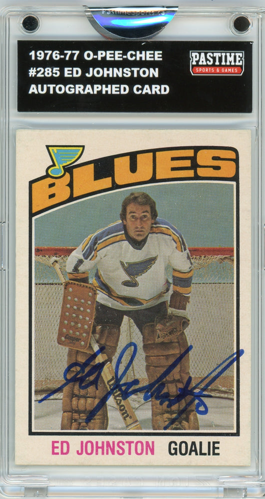 Ed Johnston #285 1976/77 O-Pee-Chee Hockey Autographed Card Encased in Magpro - Pastime Sports & Games