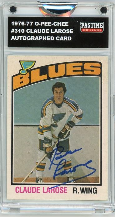 Claude Larose #310 1976/77 O-Pee-Chee Hockey Autographed Card Encased in Magpro - Pastime Sports & Games
