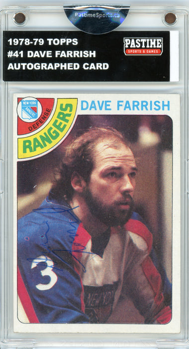 #41 Dave Farrish 1978/79 Topps Hockey Autographed Card Encased in Magpro - Pastime Sports & Games