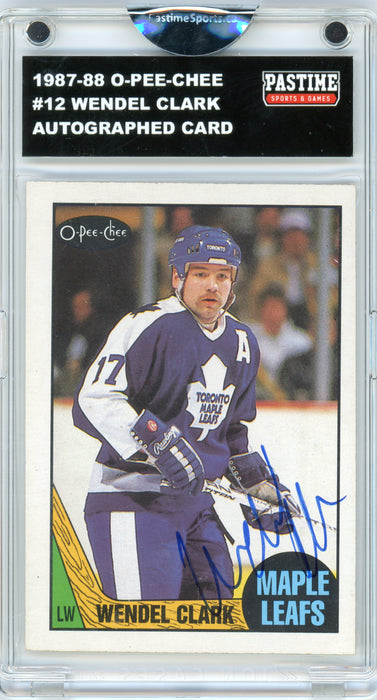 #12 Wendel Clark 1987/88 O-Pee-Chee Hockey Autographed Card Encased in Magpro - Pastime Sports & Games