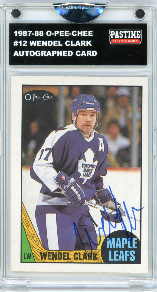 #12 Wendel Clark 1987/88 O-Pee-Chee Hockey Autographed Card Encased in Magpro - Pastime Sports & Games
