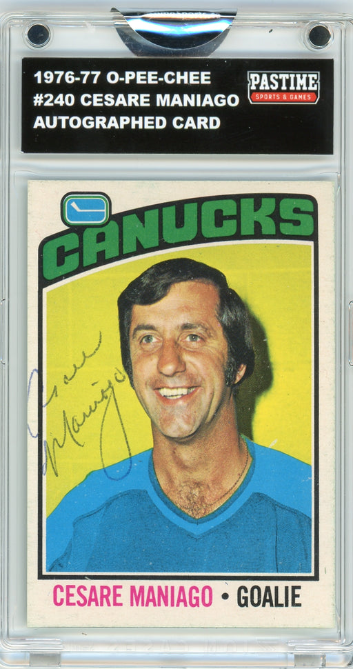 Cesare Maniago #240 1976/77 O-Pee-Chee Hockey Autographed Card Encased in Magpro