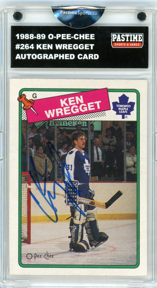 #264 Ken Wregget 1988/89 O-Pee-Chee Hockey Autographed Card Encased in Magpro - Pastime Sports & Games