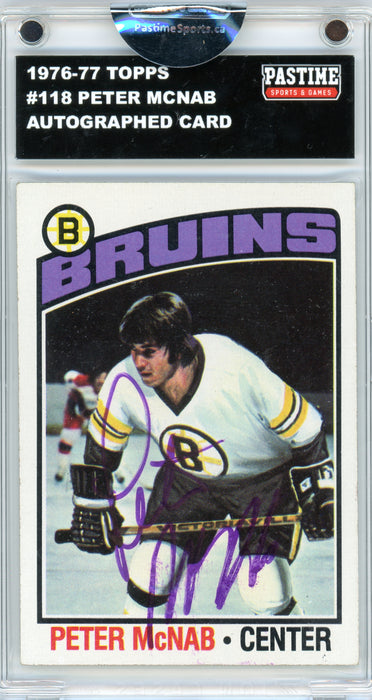 #118 Peter McNab 1976/77 Topps Hockey Autographed Card Encased in Magpro - Pastime Sports & Games