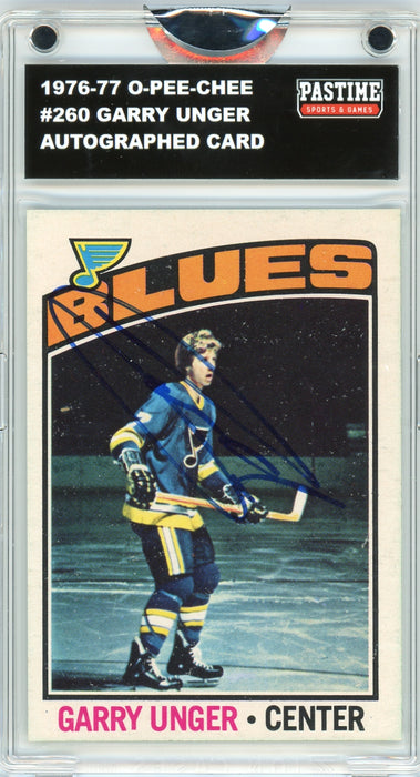 Garry Unger #260 1976/77 O-Pee-Chee Hockey Autographed Card Encased in Magpro