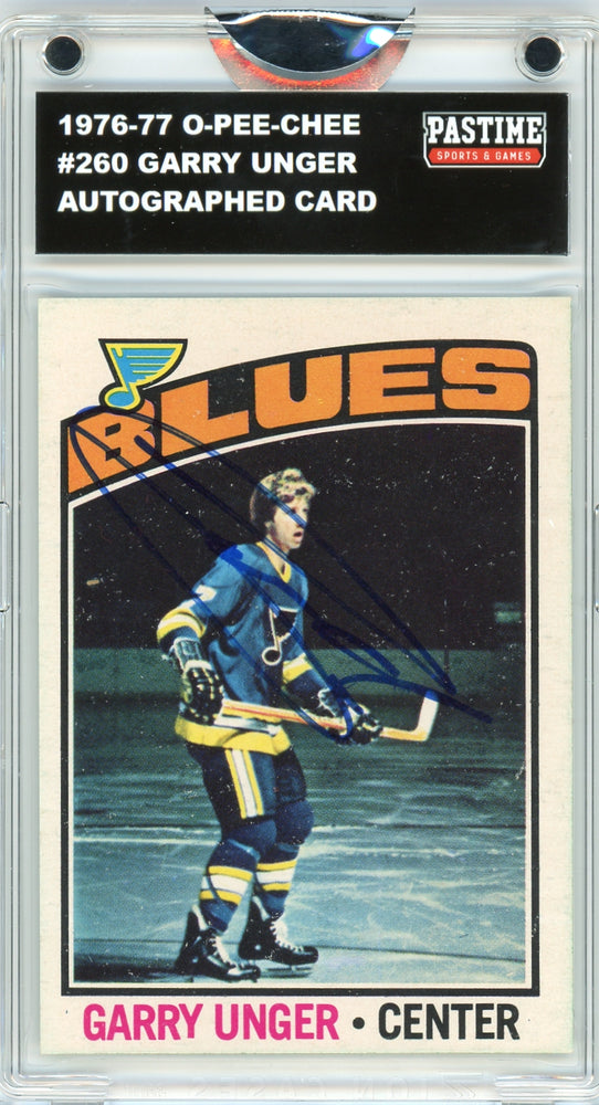 Garry Unger #260 1976/77 O-Pee-Chee Hockey Autographed Card Encased in Magpro