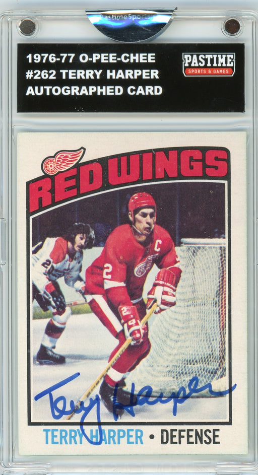 Terry Harper #262 1976/77 O-Pee-Chee Hockey Autographed Card Encased in Magpro