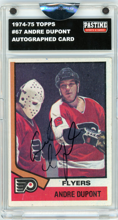 #67 Andre Dupont 1974/75 Topps Autographed Card Encased in Magpro - Pastime Sports & Games