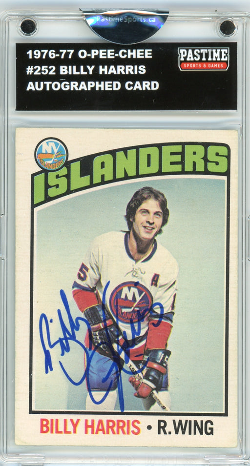 Billy Harris #252 1976/77 O-Pee-Chee Hockey Autographed Card Encased in Magpro