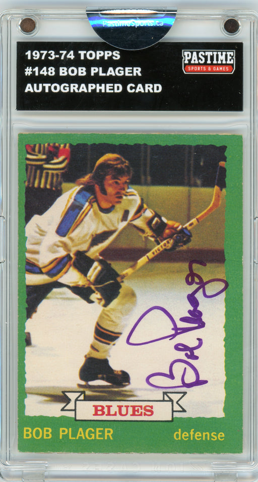 #148 Bob Plager 1973/74 Topps Autographed Card Encased in Magpro - Pastime Sports & Games