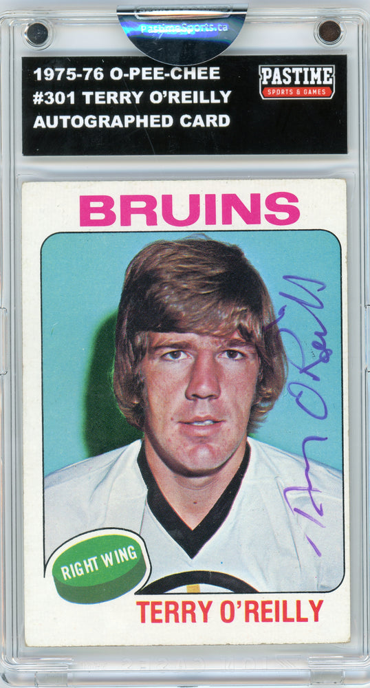 #301 Terry O'Reilly 1975/76 Topps Autographed Card Encased in Magpro - Pastime Sports & Games