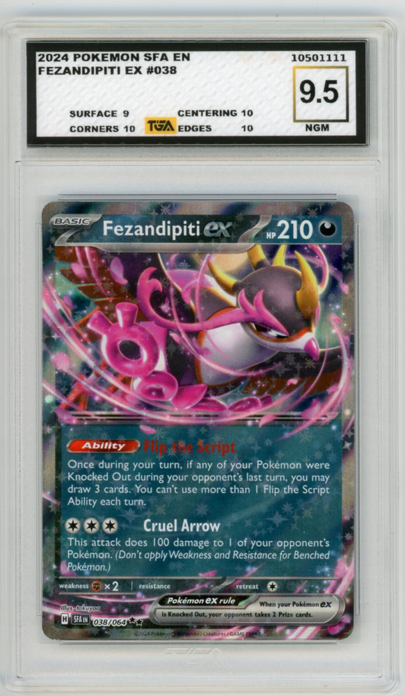Fezandipiti EX #038 Pokemon Shrouded Fables Graded TGA 9.5 Near Gem Mint