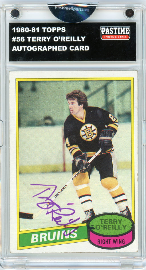 #56 Terry O'Reilly 1980/81 Topps Autographed Card Encased in Magpro - Pastime Sports & Games