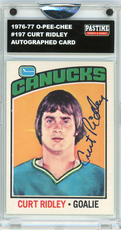 Curt Ridley #197 1976/77 O-Pee-Chee Hockey Autographed Card Encased in Magpro (Copy)
