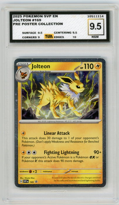 Jolteon #169 Pokemon Prismatic Evolutions Promo Graded TGA 9.5 Near Gem Mint