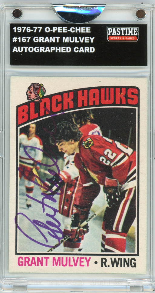 Grant Mulvey #167 1976/77 O-Pee-Chee Hockey Autographed Card Encased in Magpro