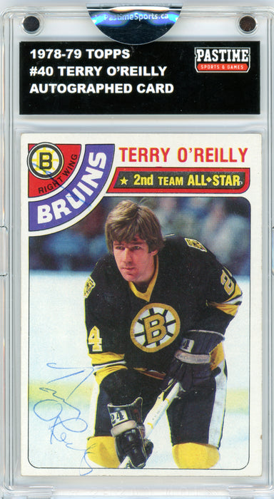 #40 Terry O'Reilly 1978/79 Topps Hockey Autographed Card Encased in Magpro - Pastime Sports & Games