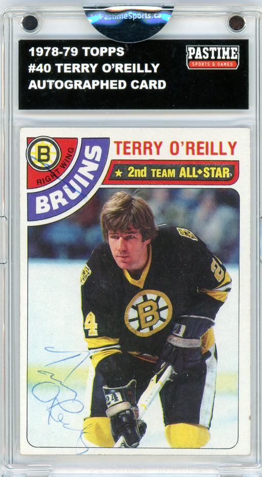 #40 Terry O'Reilly 1978/79 Topps Hockey Autographed Card Encased in Magpro - Pastime Sports & Games
