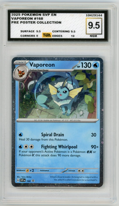 Vaporeon #168 Pokemon Prismatic Evolutions Promo Graded TGA 9.5 Near Gem Mint