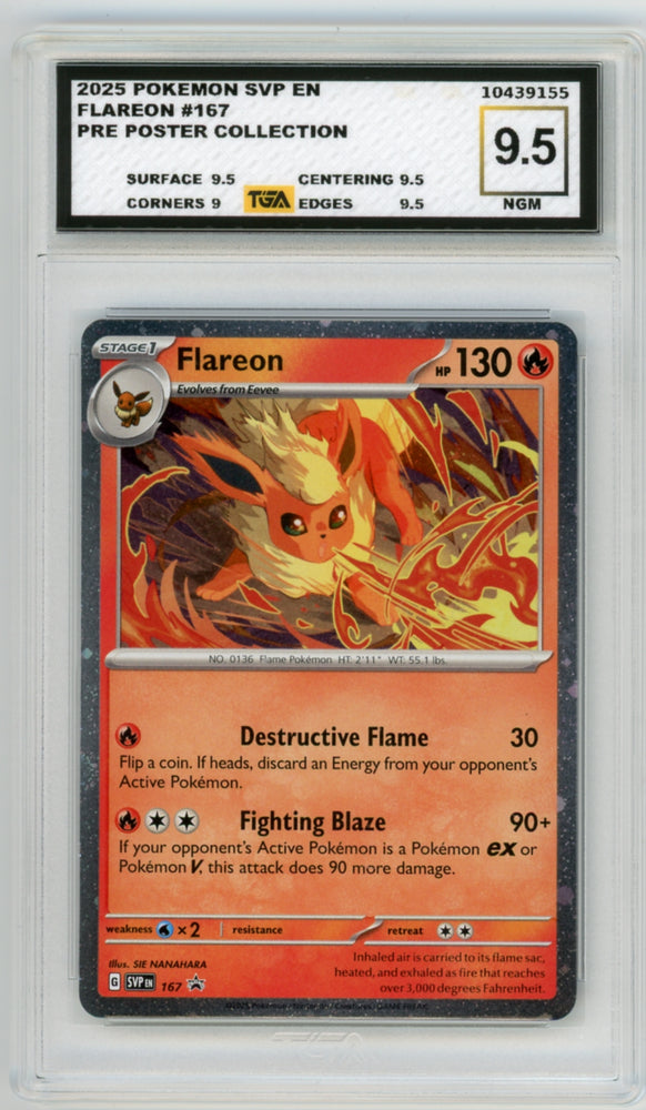 Flareon #167 Pokemon Prismatic Evolutions Promo Graded TGA 9.5 Near Gem Mint