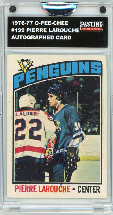 Pierre Larouche #199 1976/77 O-Pee-Chee Hockey Autographed Card Encased in Magpro