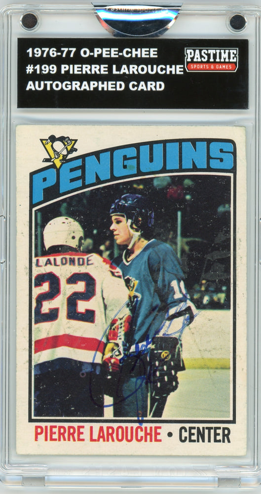 Pierre Larouche #199 1976/77 O-Pee-Chee Hockey Autographed Card Encased in Magpro
