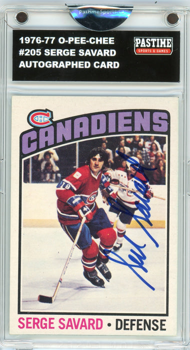 Serge Savard #205 1976/77 O-Pee-Chee Hockey Autographed Card Encased in Magpro