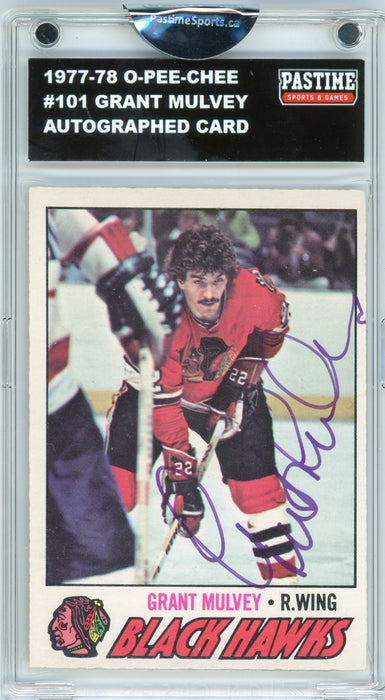 #101 Grant Mulvey 1977/78 O-Pee-Chee Hockey Autographed Card Encased in Magpro - Pastime Sports & Games