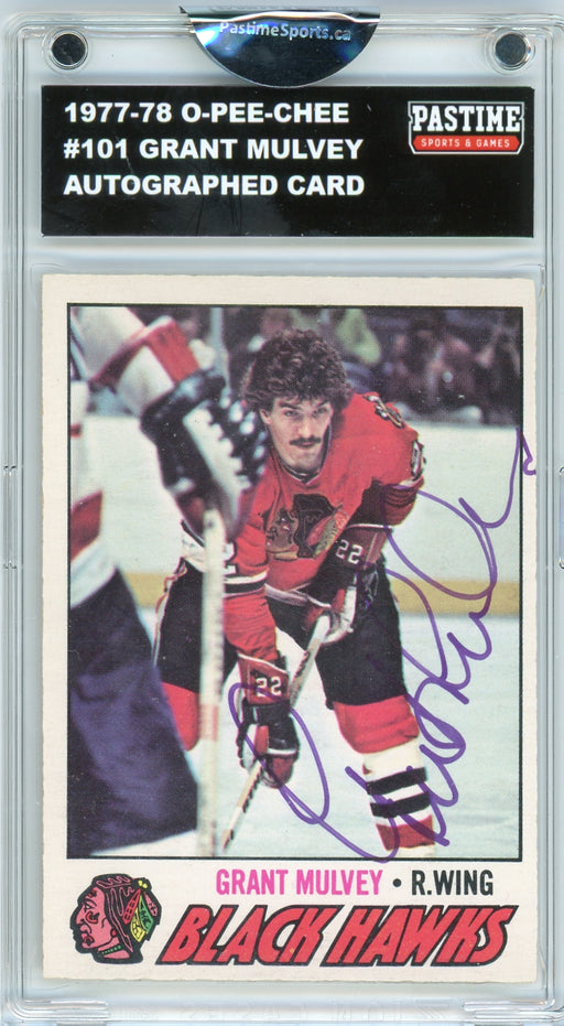 #101 Grant Mulvey 1977/78 O-Pee-Chee Hockey Autographed Card Encased in Magpro - Pastime Sports & Games