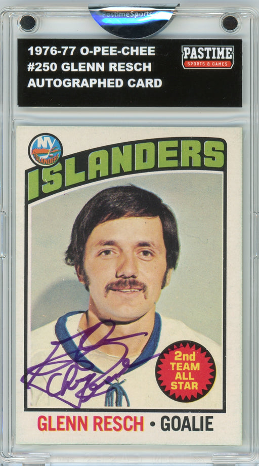 Glenn Resch #250 1976/77 O-Pee-Chee Hockey Autographed Card Encased in Magpro