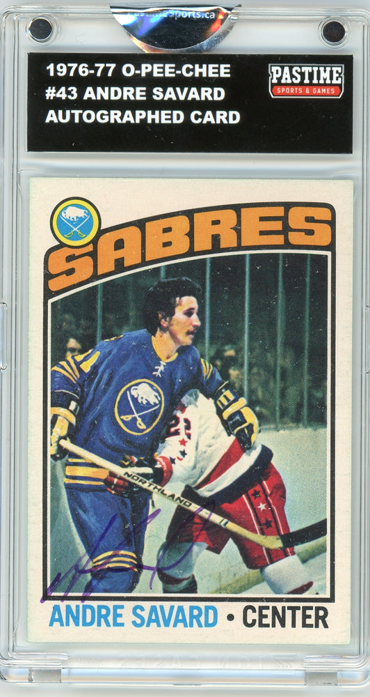 Andre Savard #43 1976/77 O-Pee-Chee Hockey Autographed Card Encased in Magpro