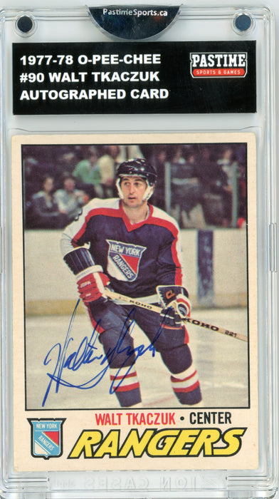 #90 Walt Tkaczuk 1977/78 O-Pee-Chee Hockey Autographed Card Encased in Magpro - Pastime Sports & Games