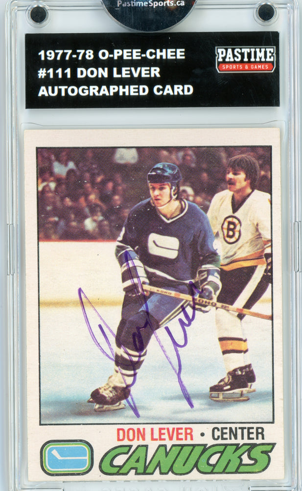 #111 Don Lever 1977/78 O-Pee-Chee Hockey Autographed Card Encased in Magpro - Pastime Sports & Games