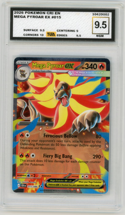 Mega Pyroar EX #15 Pokemon Chaos Rising Graded TGA 9.5 Near Gem Mint