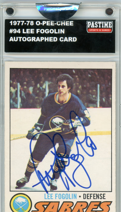 #94 Lee Fogolin 1977/78 O-Pee-Chee Hockey Autographed Card Encased in Magpro - Pastime Sports & Games
