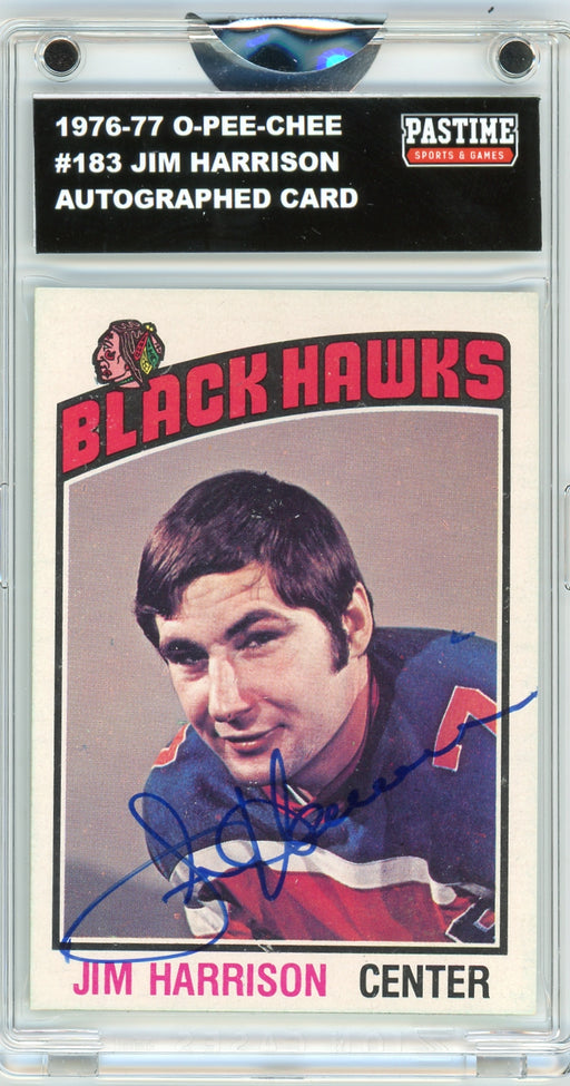 Jim Harrison #183 1976/77 O-Pee-Chee Hockey Autographed Card Encased in Magpro