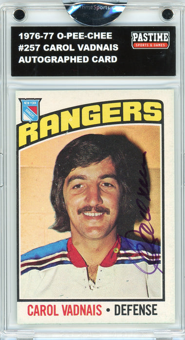 Carol Vadnais #257 1976/77 O-Pee-Chee Hockey Autographed Card Encased in Magpro