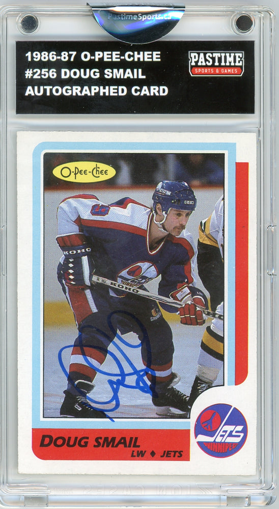 #256 Doug Smail 1986/87 O-Pee-Chee Hockey Autographed Card Encased in Magpro - Pastime Sports & Games
