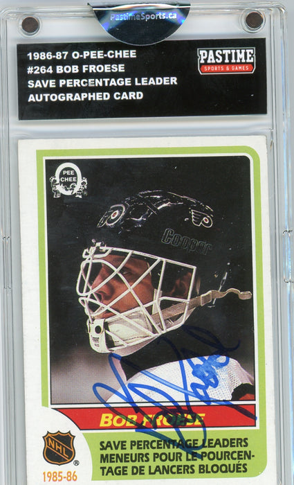 #264 Bob Froese 1986/87 O-Pee-Chee Hockey Autographed Card Encased in Magpro - Pastime Sports & Games