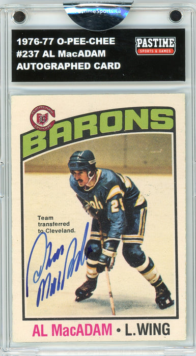 Al MacAdam #237 1976/77 O-Pee-Chee Hockey Autographed Card Encased in Magpro - Pastime Sports & Games