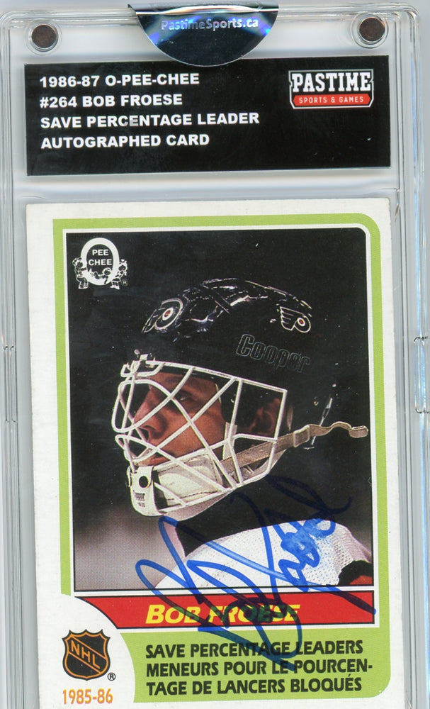 #264 Bob Froese 1986/87 O-Pee-Chee Hockey Autographed Card Encased in Magpro - Pastime Sports & Games