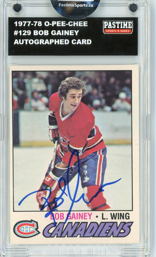 #129 Bob Gainey 1977/78 O-Pee-Chee Hockey Autographed Card Encased in Magpro - Pastime Sports & Games
