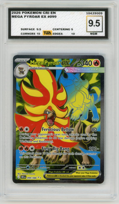Mega Pyroar EX #99 Pokemon Chaos Rising Full Art Graded TGA 9.5 Near Gem Mint