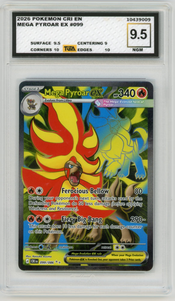 Mega Pyroar EX #99 Pokemon Chaos Rising Full Art Graded TGA 9.5 Near Gem Mint