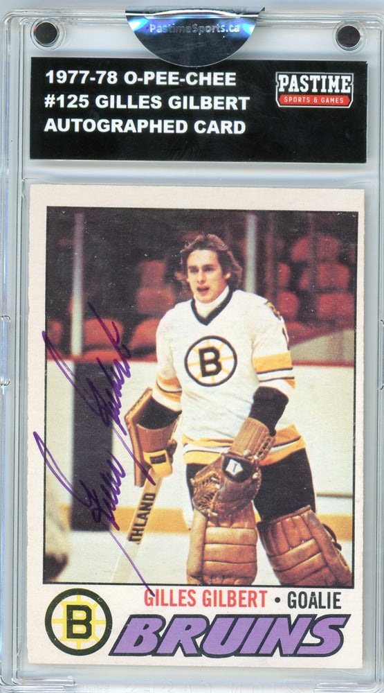 #125 Gilles Gilbert 1977/78 O-Pee-Chee Hockey Autographed Card Encased in Magpro - Pastime Sports & Games