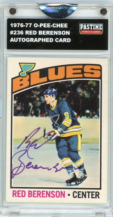 Red Berenson #236 1976/77 O-Pee-Chee Hockey Autographed Card Encased in Magpro